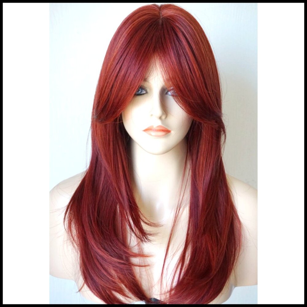 Layered Synthetic Wig with Bangs Heat Resistant Fiber Shoulder Length Wavy